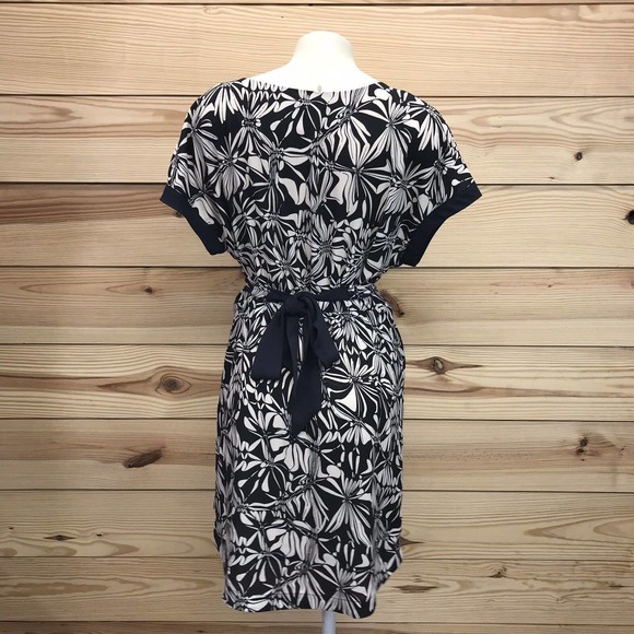 Postmark Anthropologie Dress Small Black Beige Floral Knee Length Blouson B16 - Picture 5 of 8